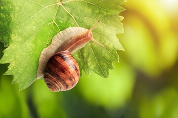 Big wild snail or slug on green leaves. © BillionPhotos.com