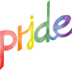 Pride text  rainbow watercolor brush paint on  isolate white background.LGBT  Pride month watercolor texture concept. Vector illustration. 