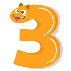 3 number with Cut cat style design graphic
