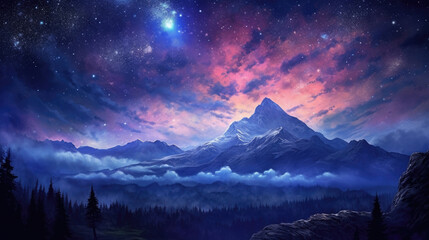 A glowing cobalt sky blanketed with countless stars each ling in the nights embrace. Fantasy art concept. AI generation