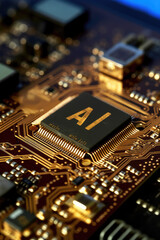 Fototapeta na wymiar The AI chip on the circuit board.