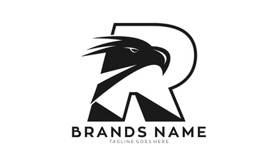 Letter R with eagle head vector logo