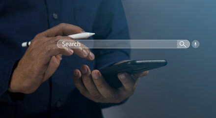 Data Search Technology Search Engine Optimization concept. Human hands are using computer keyboard to search for information, use Search Console with your website..