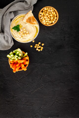 Vegetarian dish - hummus with vegetables sticks