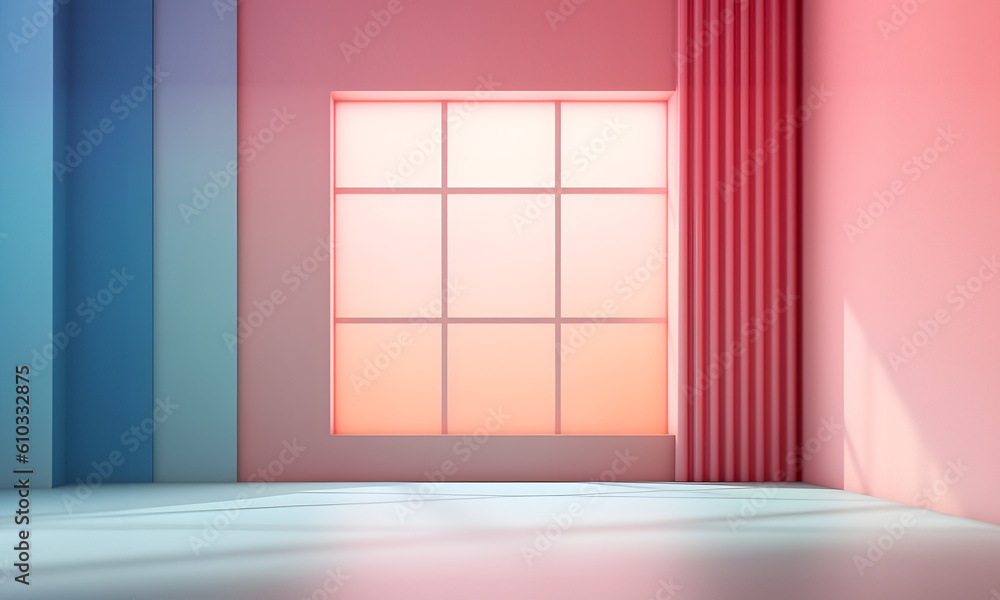 Poster abstract minimal concept. pastel multi colour background wall with window natural shadow. mock up te