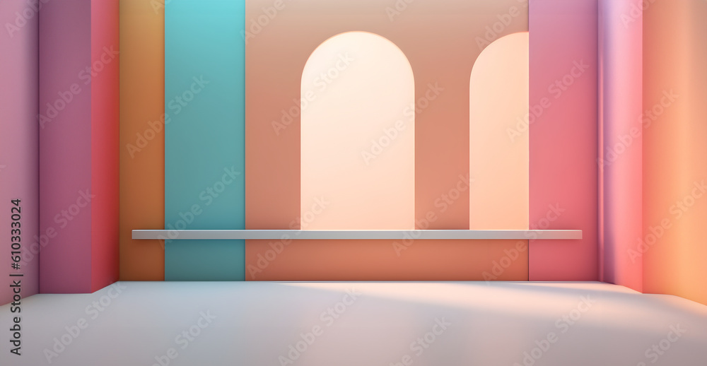 Poster abstract minimal concept. pastel multi colour background wall with window natural shadow and long sh