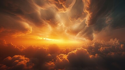 Sunset horizon sky above the clouds generated by AI technology