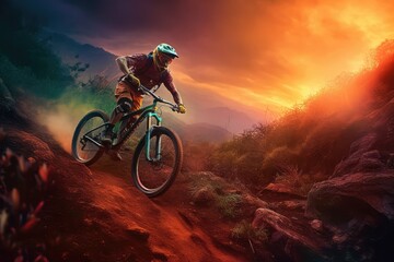 Mountain bike rider on the rocky trail