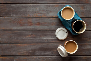 Fototapeta na wymiar Takeaway coffee cups in cup holder. Many type of coffee