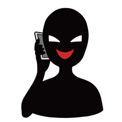 スマホを持つ悪人イメージのシルエットの人物のイラスト素材