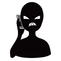 スマホを持つ悪人イメージのシルエットの人物のイラスト素材