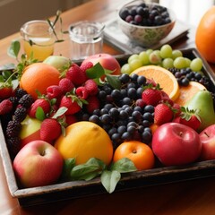 Naklejka na ściany i meble all fresh fruit strawberry kiwi mulberry orange apple grapes and etc