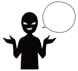 悪人イメージのシルエットの人物のイラストと吹き出しの素材