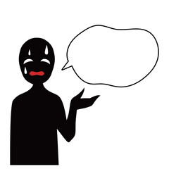 困惑する悪人イメージのシルエットの人物のイラストと吹き出しの素材