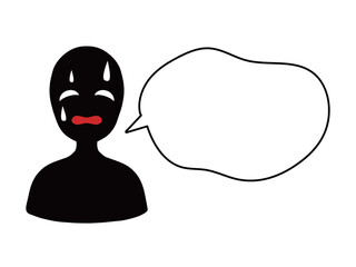 困惑する悪人イメージのシルエットの人物のイラストと吹き出しの素材