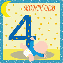 Baby month card, milestone baby card, cute baby, four month old, baby boy