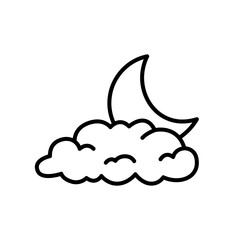 Cloud and moon outline icon. Editable stroke. Isolated vector illustration