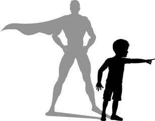 Superhero Child Kid With Super Hero Shadow