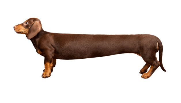 Extra long dachshund, manipulated image of a very Long Dachshund, studio shot. isolate on transparent background