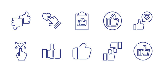Like line icon set. Editable stroke. Vector illustration. Containing like, rating, clipboard, love, like gesture, like button, feedback, thumbs up.