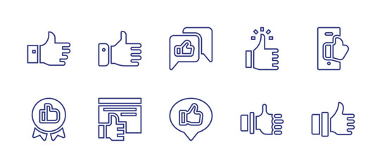 Like line icon set. Editable stroke. Vector illustration. Containing like, smartphone, suggest, thumbs up.