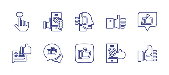 Like line icon set. Editable stroke. Vector illustration. Containing like, rating, social media, chat, thumb up.