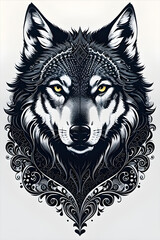 head of wolf with ornament. ai generative.