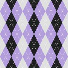 Argyle vector pattern. Argyle pattern. Black and purple color argyle pattern. Seamless geometric pattern for clothing, wrapping paper, backdrop, background, gift card.