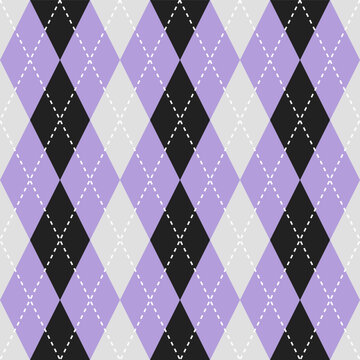 Argyle vector pattern. Argyle pattern. Black and purple color argyle pattern. Seamless geometric pattern for clothing, wrapping paper, backdrop, background, gift card.