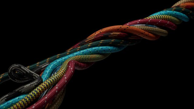 Colorful 3D Rendered Twisted Para Cord Animation Over Black Background
