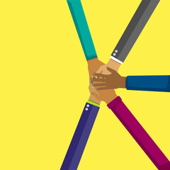 Vector hand cooperation on yellow background