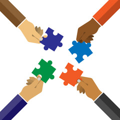 Hand holding puzzle for join together