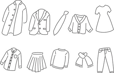 手書き風の洋服のアイコンセット