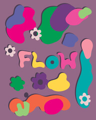 Abstract shapes paper cuts. colorful design. hippie flowers art and slogan.