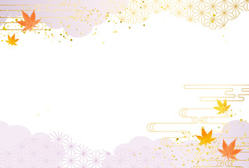 敬老の日　紫　紅葉　和柄　金・高級感・雲　背景