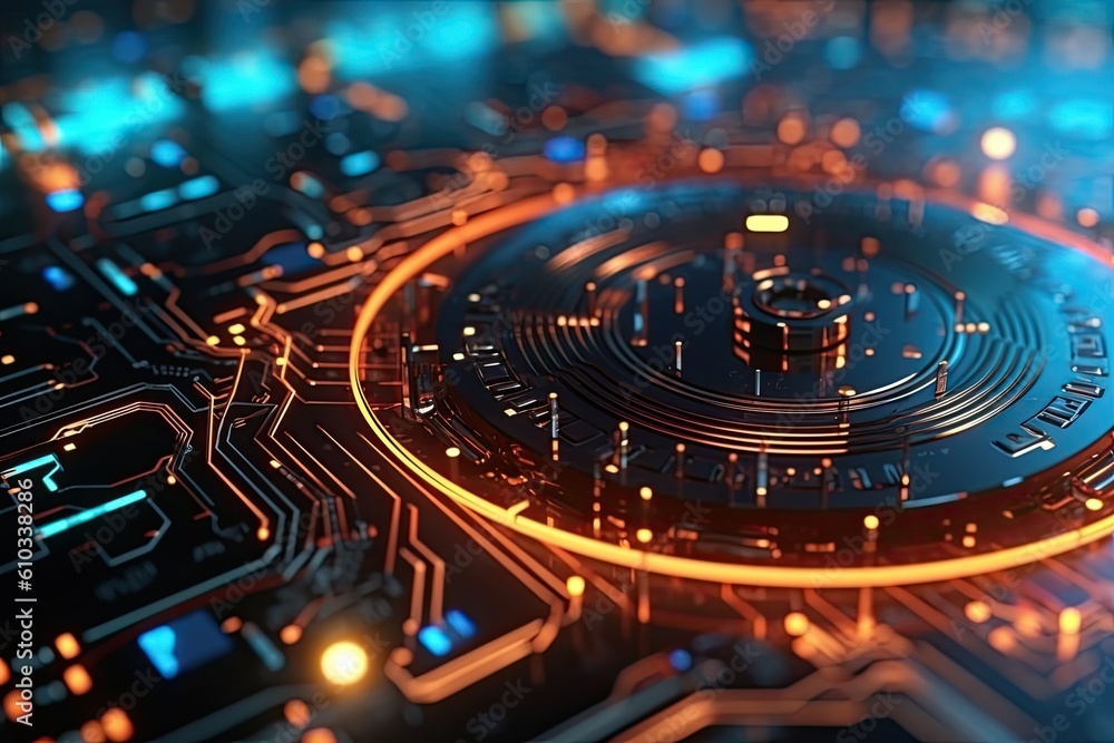 Poster futuristic abstract circular technology background. digital hologram screen.generative ai