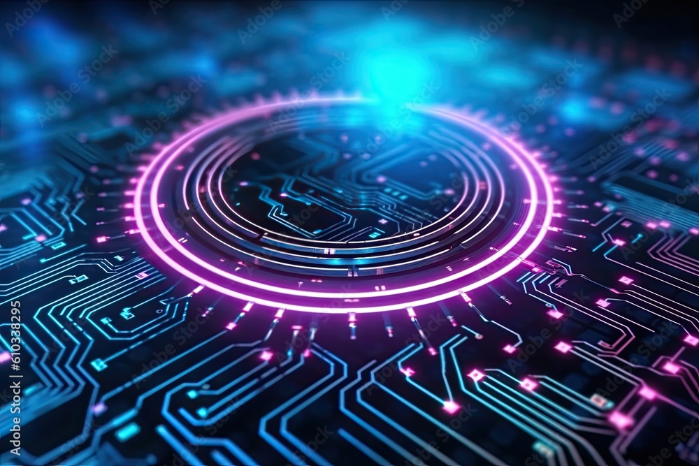 Poster futuristic abstract circular technology background. digital hologram screen.generative ai