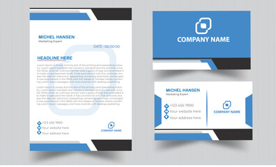Obraz premium New Business letterhead and business card design white background design color black and blue
