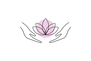 Pink lotus in hands logo - 610338852
