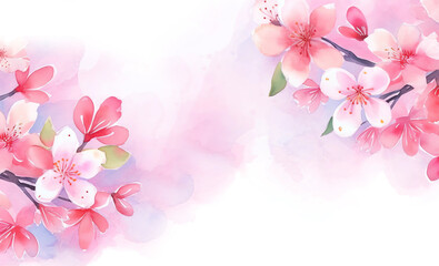 Fototapeta na wymiar Pink watercolor light background with sakura