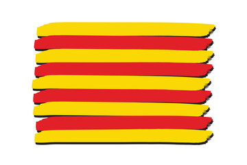 Catalonia Flag with colored hand drawn lines in Vector Format