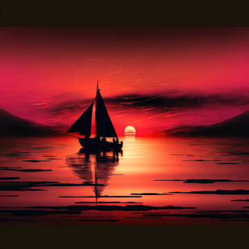 Sailing into the Sunset Red-Hued Journey