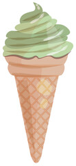 Green pistachio ice cream cone