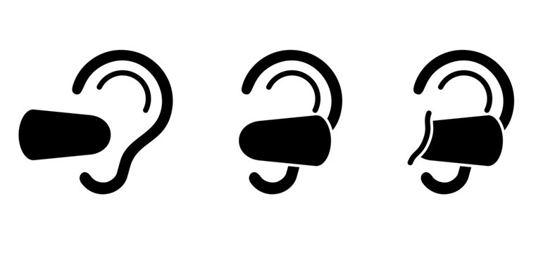 Silent icon or earbuds icon. Silent or to dampen noise. Ear plugs. Tinnitus. Ringing in the ears. Plug for the medical problem. Earplugs for sound. Concert plugs. Quiet, for good sleep or sleeping.