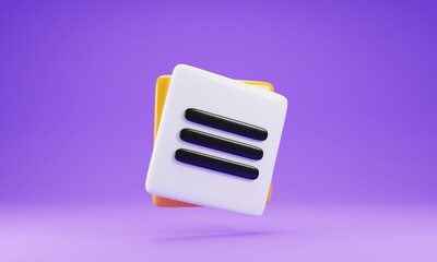 Clipboard icon isolated on purple background. 3d rendering illustration