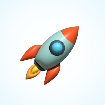 Inflated 3D Vector Retro Futuristic Rocket Launch Illustration. Abstract Spacecraft Logo Template Isolated