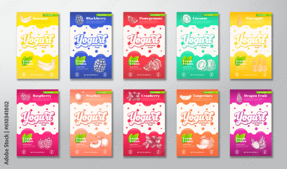 Canvas Prints citrus, fruits and berries yogurt label templates set. abstract vector dairy packaging design layout
