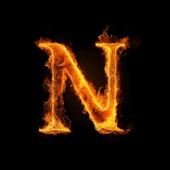 Fototapeta na wymiar fire flames form the letter N, generative ai generated