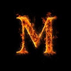 Fototapeta na wymiar Fire flame letter M on black background, generative ai generated