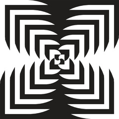 Abstract geometric pattern background with black and white square shapes and wavy lines